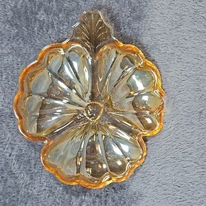 Vintage Carnival Iridescent Jeanette Glass Amber Divided Clover Nut Dish T14